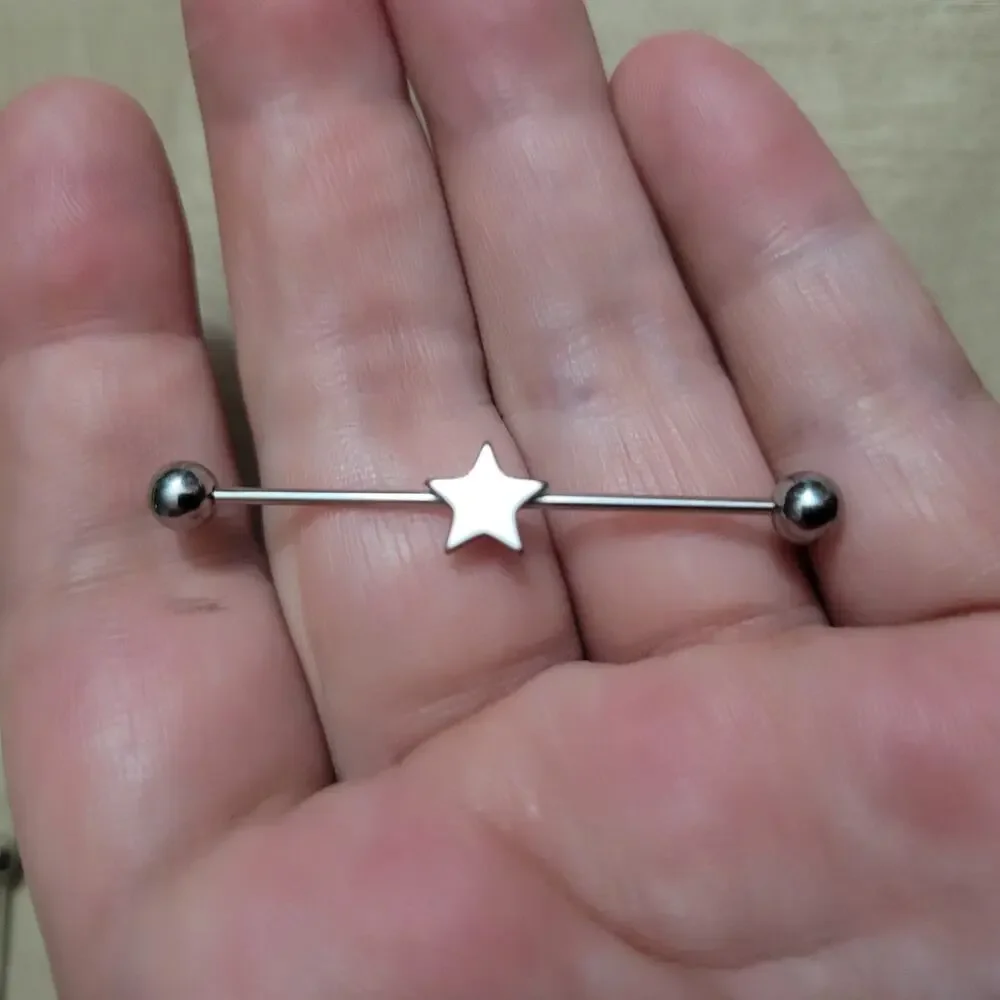 16g 40mm silver stainless steel star shaped industrial ear cartilage piercing
